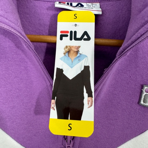 Fila Women’s Size Small Purple Gray Chevron Colorblock Quarter Zip Sweatshirt - Picture 6 of 11
